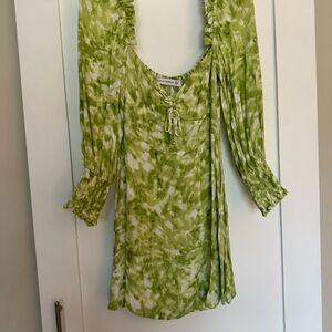 Faithful the Brand Green Tie-Dye Long Sleeve Babydoll Dress
